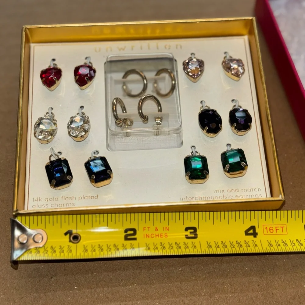 Colorful Gemstone Earring Set glass charms silver mix match gifts holiday party - Picture 5 of 6
